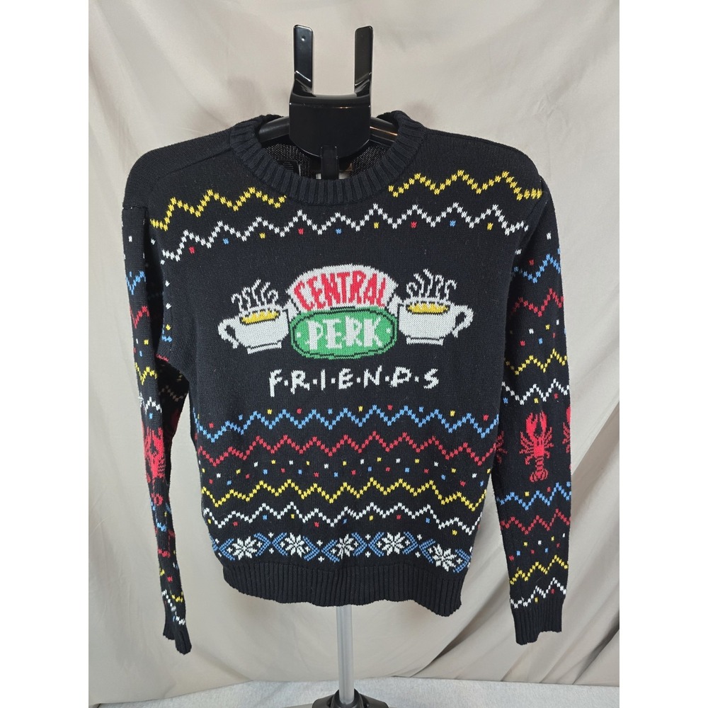 Friends Pullover Sweater Mens S Sm Black Fair Isle Long Sleeve Round Neck Casual